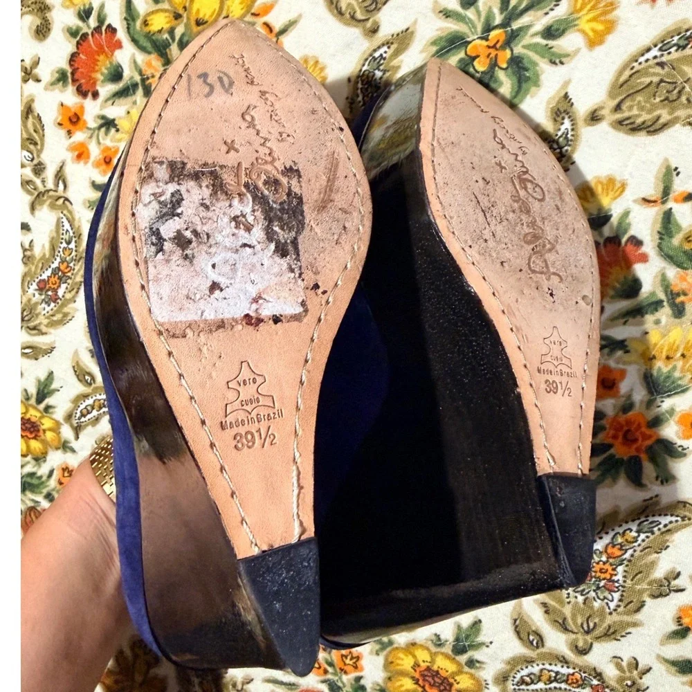 Alice + Olivia Navy Suede Loafer Wedge Platform Heels Pointed Toe 39.5 Brazil